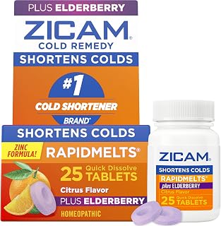 Zicam Cold Remedy RapidMelts Plus Elderberry, Elderberry Citrus, 25 Count | Homeopathic Cold Shortening Relief with Zinc and Elderberry, Helps Relieve Stuffy Nose, Non-Drowsy, Elderberry Citrus Flavor