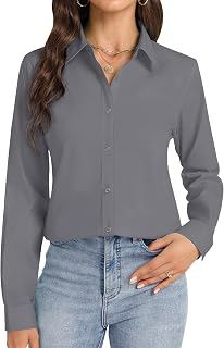 J.VER Women Button Down Shirt Cotton Long Sleeve Stretch Collar Work Shirt