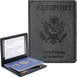 Passport Holder Wallet Case RFID Blocking Leather Card Slot Travel Accessories Documents Organizer Protection for Women Men Black 4.1 x 5.5 x 0.3 Inch Travel