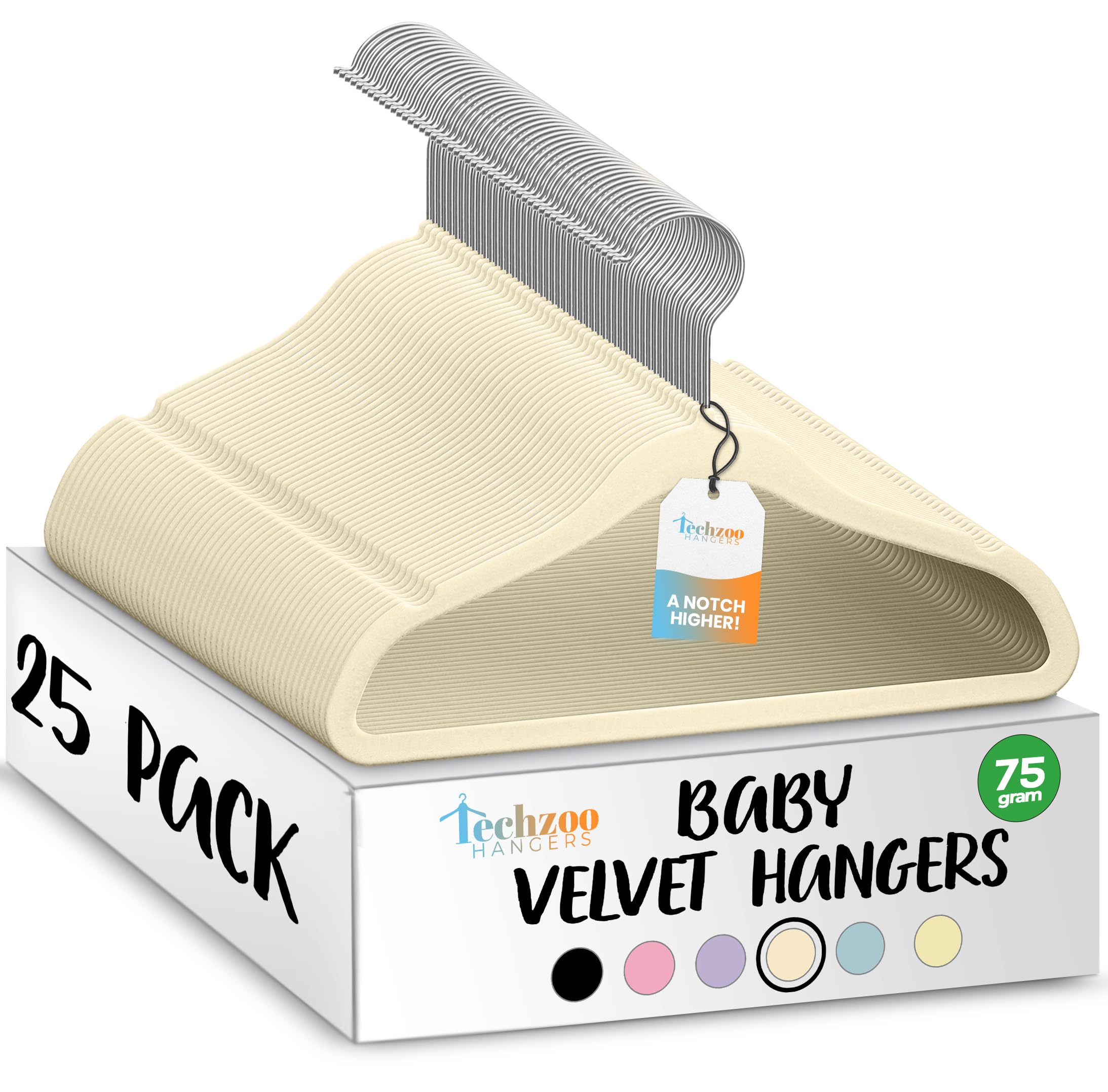 Techzoo Premium Baby Velvet Hangers 25 Pack – 11.8" Non Slip Felt Cloth Hangers 