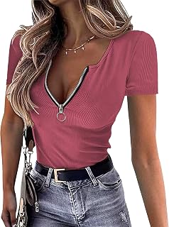 OwnTime Womens Summer Tops Sexy V Neck Short Sleeve Shirts