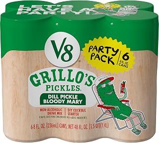 V8 Grillo's Pickles Dill Pickle Bloody Mary Mix, 8 fl oz Can (6 Pack)