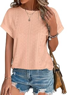 Bliwov Women's Summer Short Sleeve Embroidery Eyelet Blouses