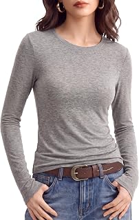 Women's Merino Wool Blend Shirts Long Sleeve Tops Crew Neck Fitted Basic Tee Cozy Embrace Collection