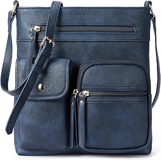 Telena Crossbody Purse for Women Leather Crossbody Purses Shoulder Purse with Multi Pocket for Women Rough Iron-Blue Gray