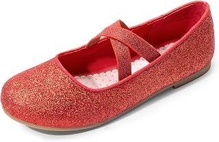 Dream Pairs Girls Ballerina Dress Shoes Mary Jane Flats | Crossover straps Mary Janes ballerina shoes.Round toe flower girl sparkly princess glitter shoes for wedding, party, school
