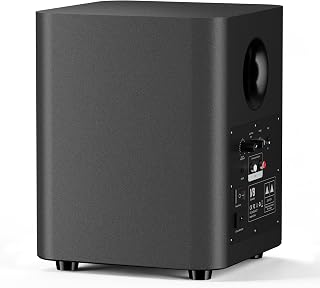 OHAYO 60W Down-Firing Powered Subwoofer, Class D Amplifier, Black | Deep bass, compact wooden enclosure, vibration dampening feet. Ideal for home, gaming, and studio audio. Black finish.