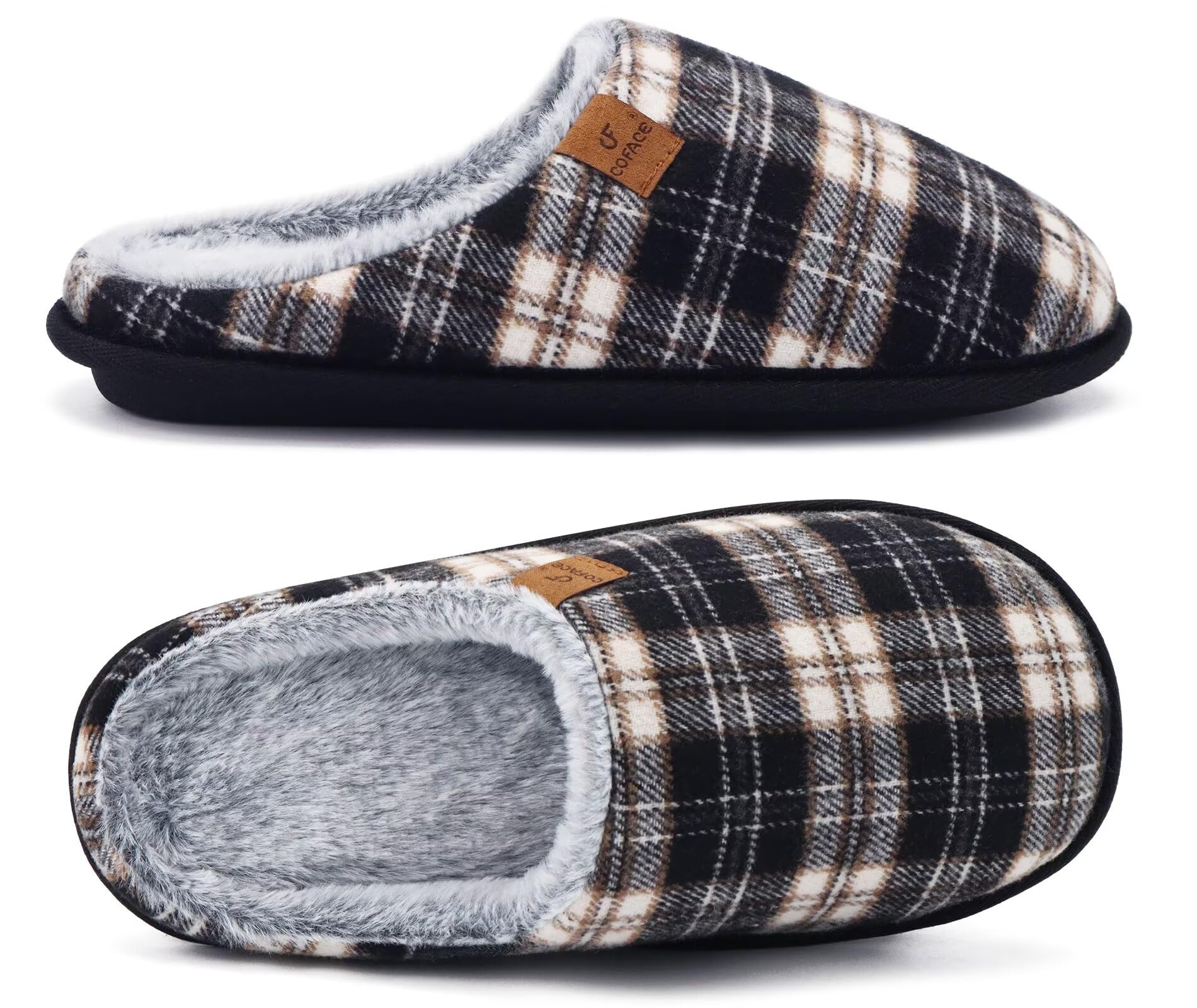 COFACE Mens Cozy Memory Foam Scuff Slippers Warm Slip On House Shoes
