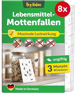 Hey Nature Food Moth Trap, Pack of 8, Insecticide-free Moth Trap | Odourless pheromone trap with maximum attraction for infestation determination | stops reproduction | adhesive trap against