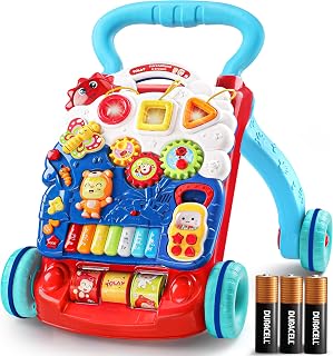 YOLAY Baby Walker, Anti-Slip Baby Push Walker with AA Duracell Batteries | 360° Anti-Slip Play Panel, Rounded Edges &amp; Foldable Sit-to-Stand Design