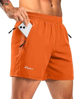 Pudolla Men's 5"/7" Athletic Running Shorts with 3 Zipper Pockets