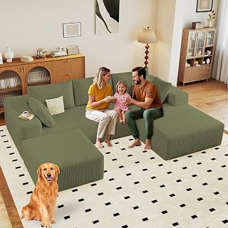 96" Boneless Couch with Ottoman, Modern U Shaped Cloud Sectional Couch