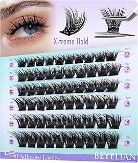 BEYELIAN Self Adhesive Lash Clusters, D Curl 10-16mm Pre Glued Eyelashes