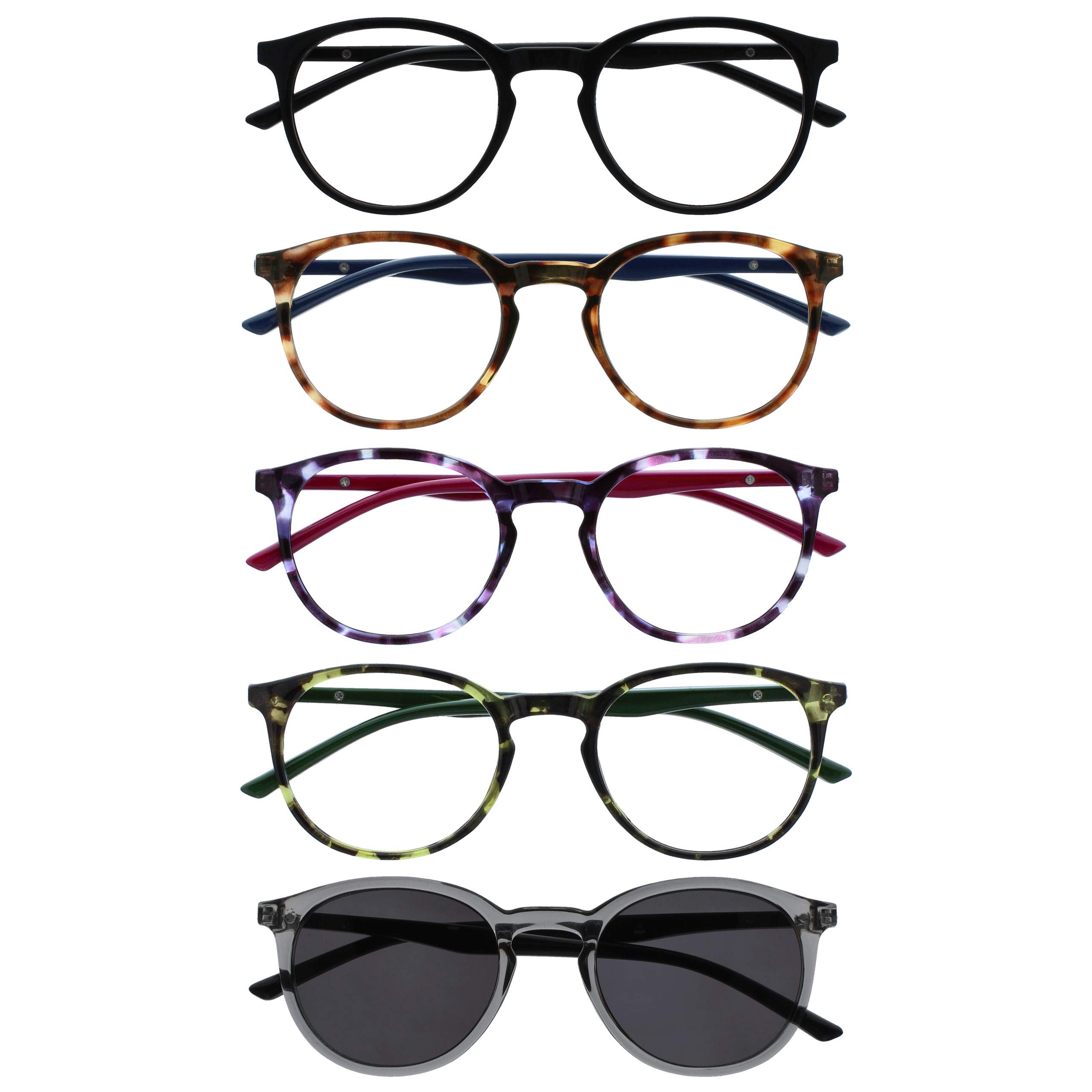 OPULIZE Met RRRRS60-12567 +2.50 Pack Reading Glasses with Sun Reader Black Brown