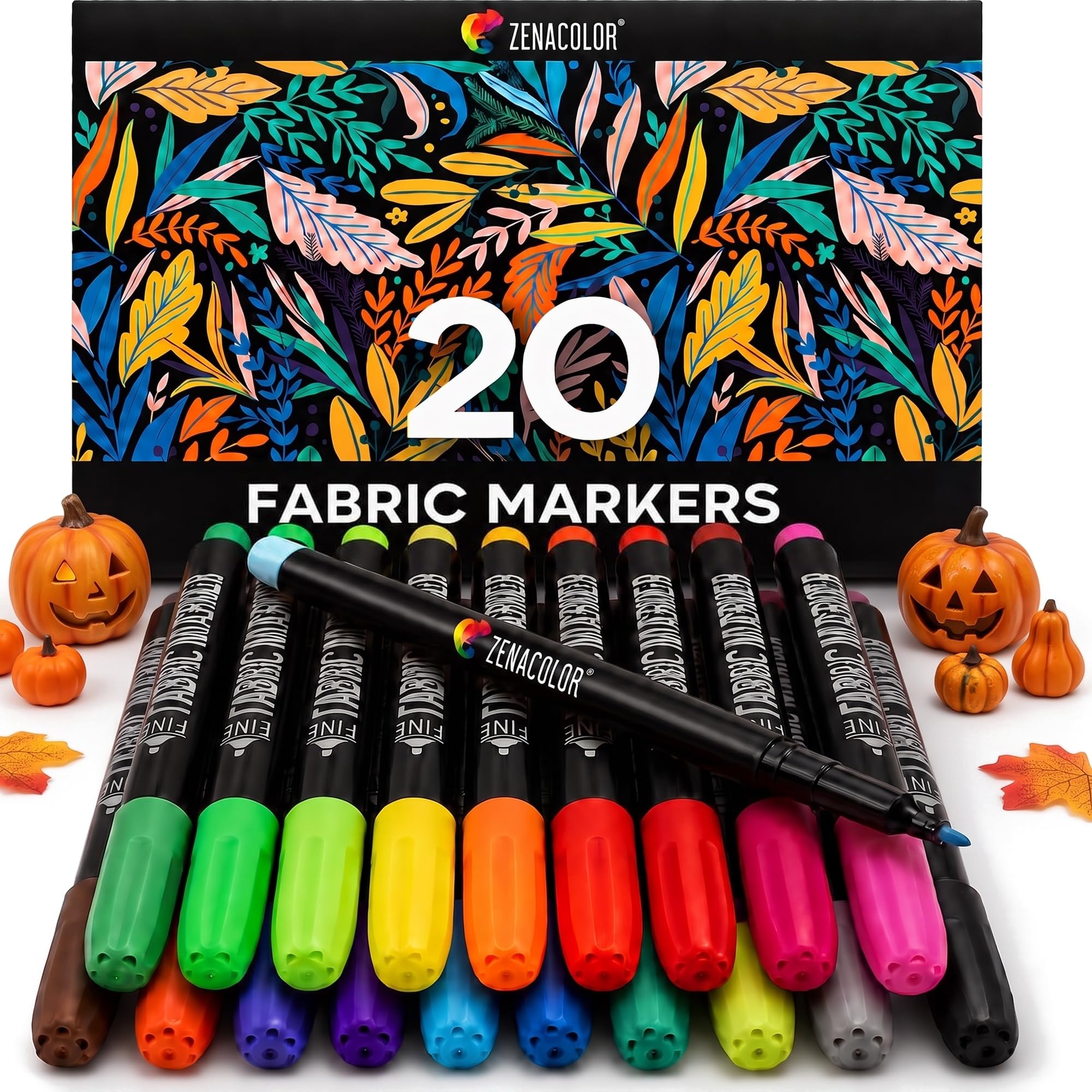 Zenacolor - 20 Fabric Markers Permanent for Clothes - Fine Point | Non Toxic Pai