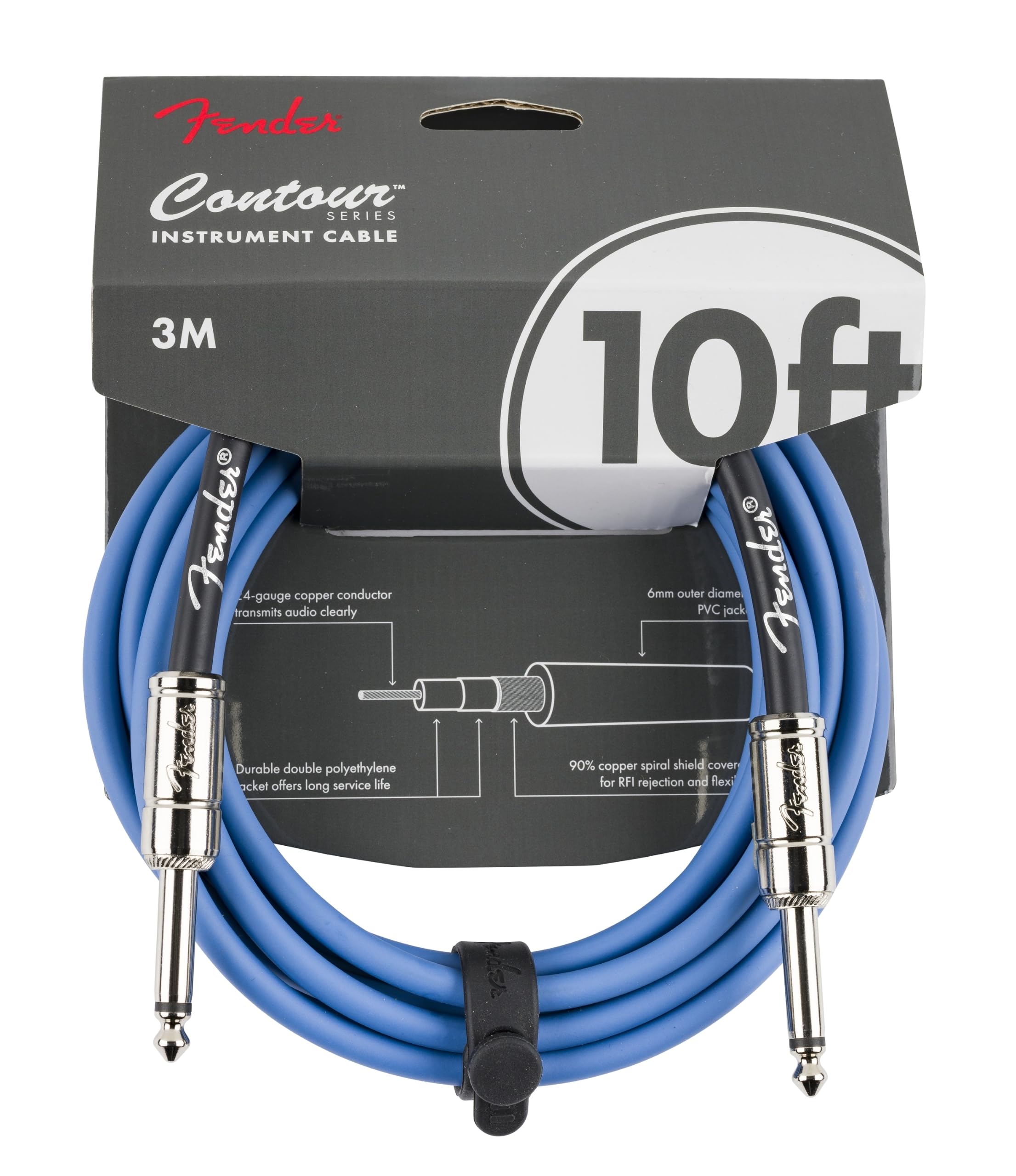 Fender Contour Instrument Cable, Straight/Straight, 10ft, Lake Placid Blue | Ele