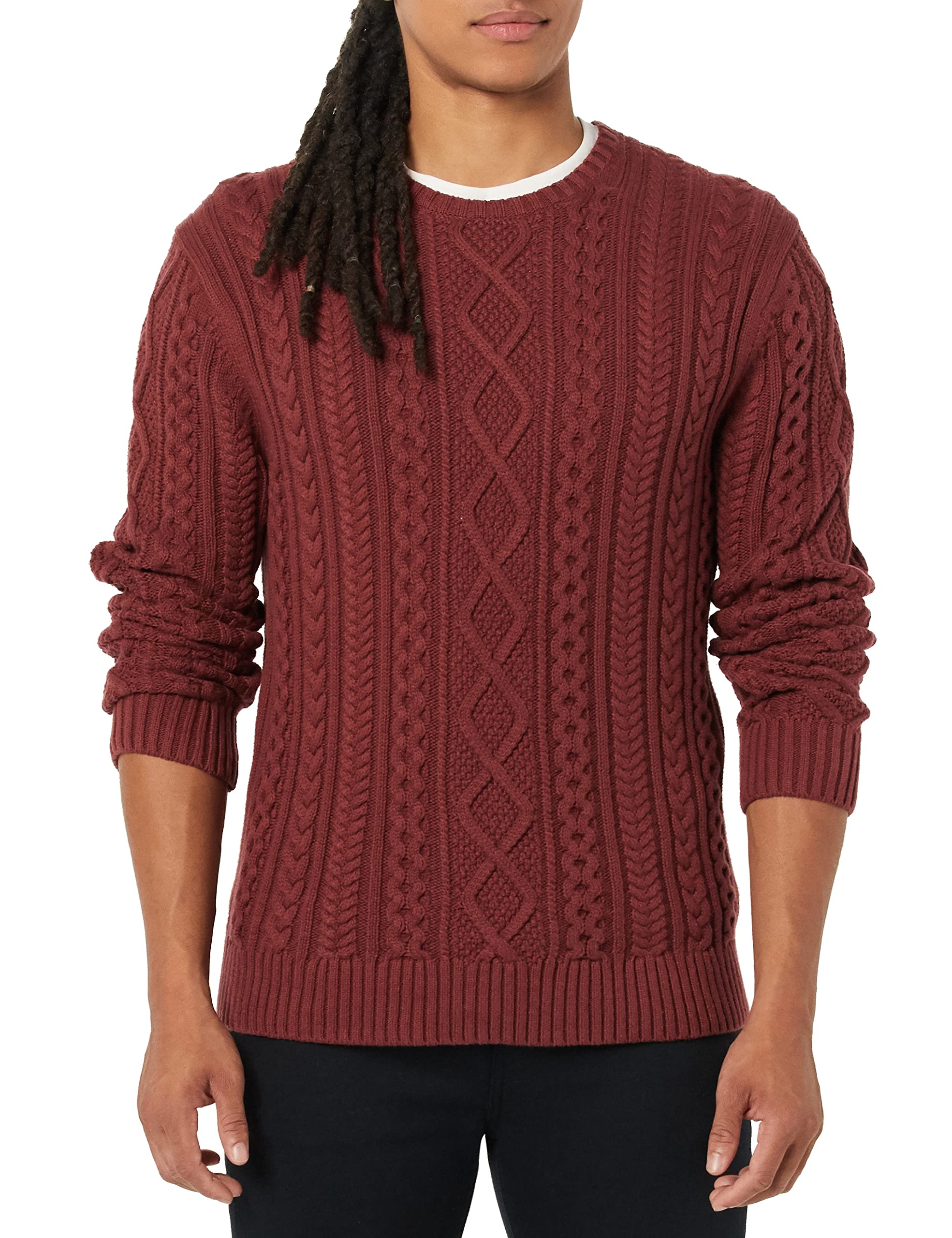 Amazon Essentials Mens Long-Sleeve 100% Cotton Fisherman Cable Crewneck Sweater