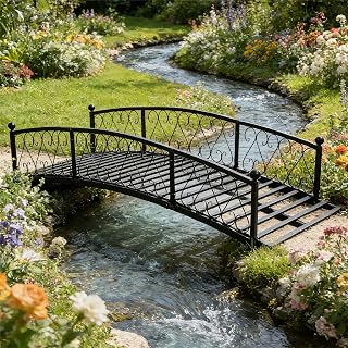 Garturects Metal Garden Bridge 8 FT - Durable Decorative Footbridge with Siderails Large Outdoor Bridges, Weight Capacity 770 lbs for Backyard, Creek, Lawn, Stream