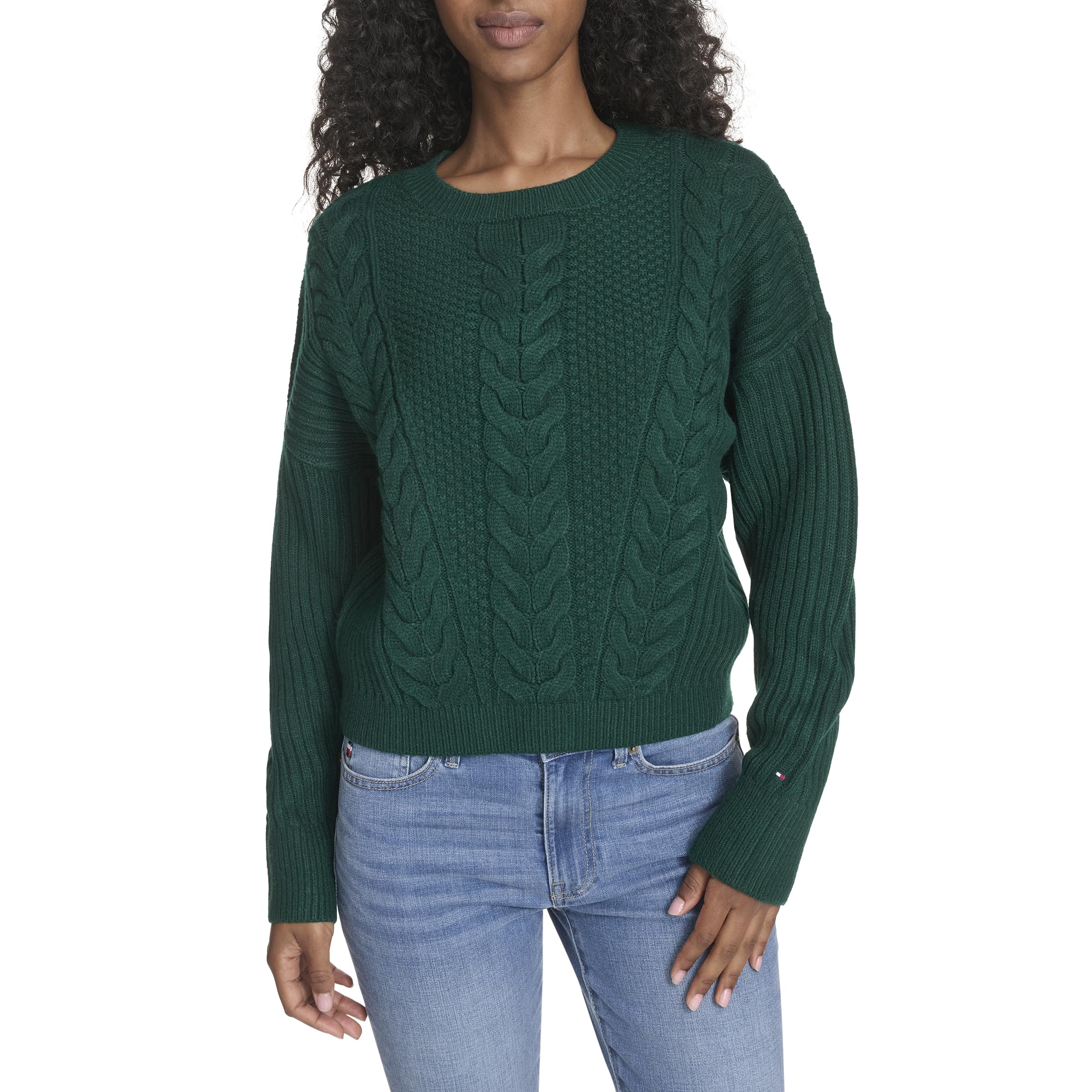 Tommy Hilfiger Women's Solid Cable Crewneck Bobbi Pullover Sweater