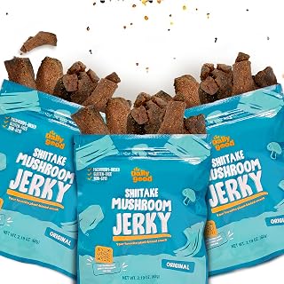 The Daily Good Mushroom Jerky - 3-Pack Snacks, Yummy High-Fiber Mushroom Snack, Meatless & Gluten-Free Food, Contains Eggs, Made from Shiitake Stalk, 0.58 lbs., Vegetarian, Original Flavor