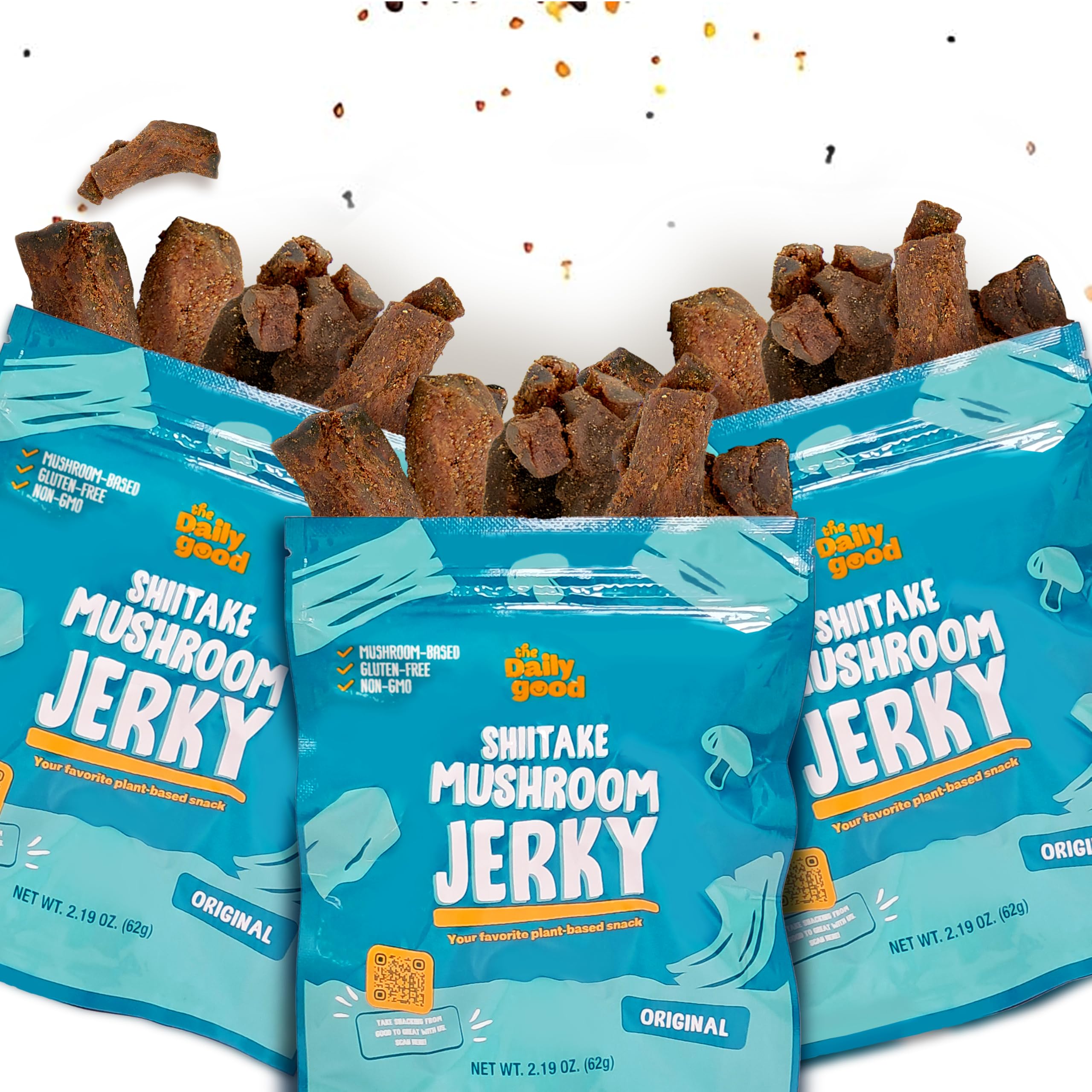 The Daily Good Mushroom Jerky - 3-Pack Snacks, Yummy High-Fiber Mushroom Snack, 