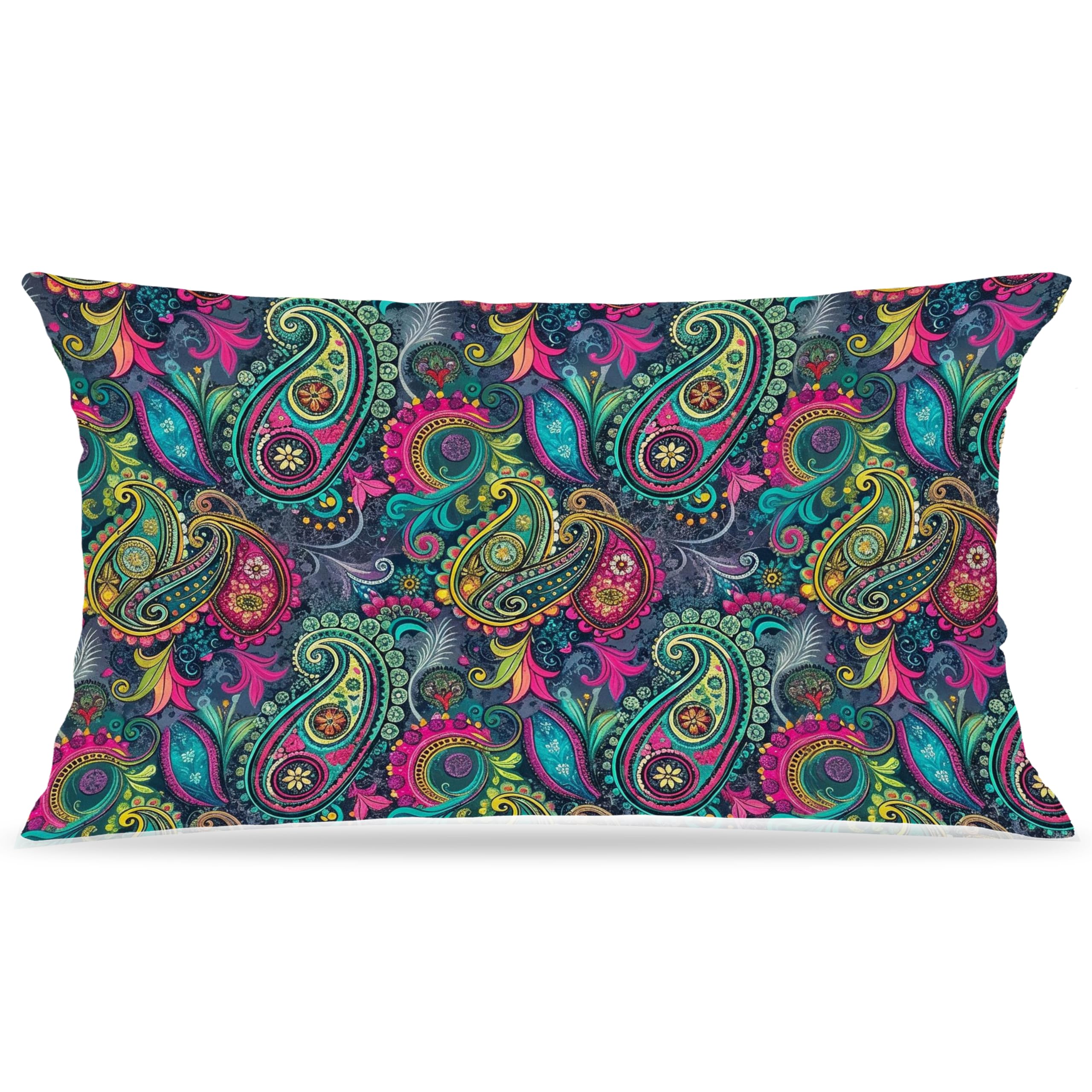 Boho Paisley Throw Pillow Cover 12x20 Double-Sided, Vintage Colorful Ethnic Mand