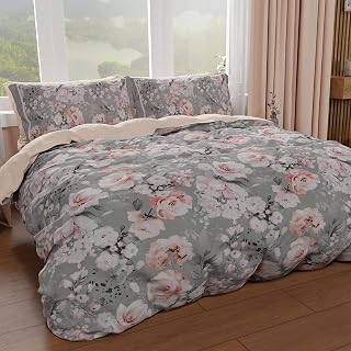 PETTI Artigiani Italiani - Microfibre Duvet Cover Set, Floral 17 Grey, 150 x 200 cm + 1 pillowcase 50 x 80 cm - Made in Italy