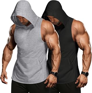 COOFANDY Men's 2 Pack Workout Hooded Tank Top Bodybuilding Muscle Cut Off Tee Sleeveless Gym Hoodie US Size: