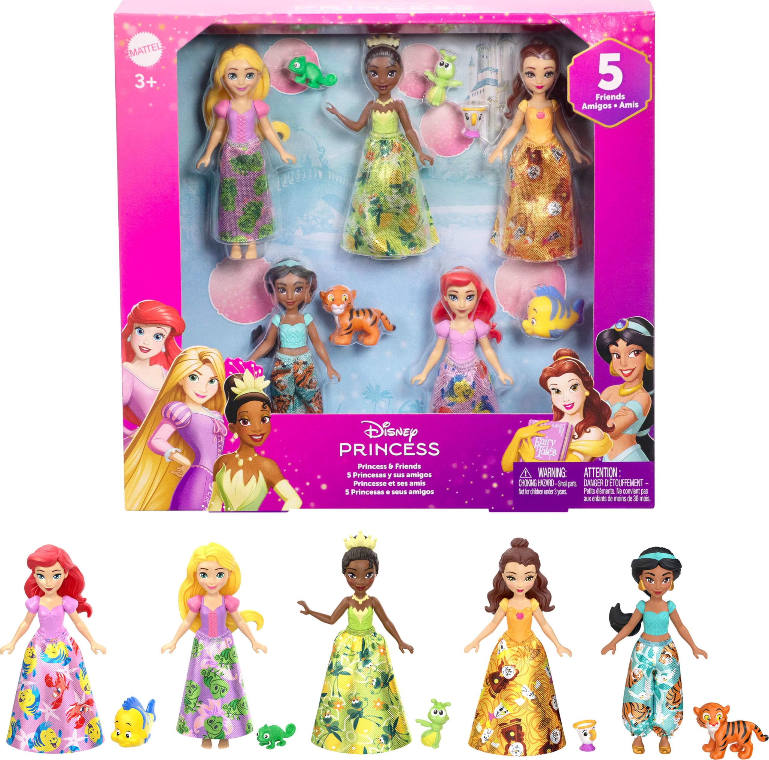 Mattel | 5 Posable Small Dolls in Removable Skirts or Pants & 5 Friend Figures, 