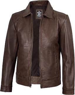 Fjackets Men's Leather Jackets - Cafe Racer & Vintage Style Jacket, Wiiick Coffee Leather Jacket, XS