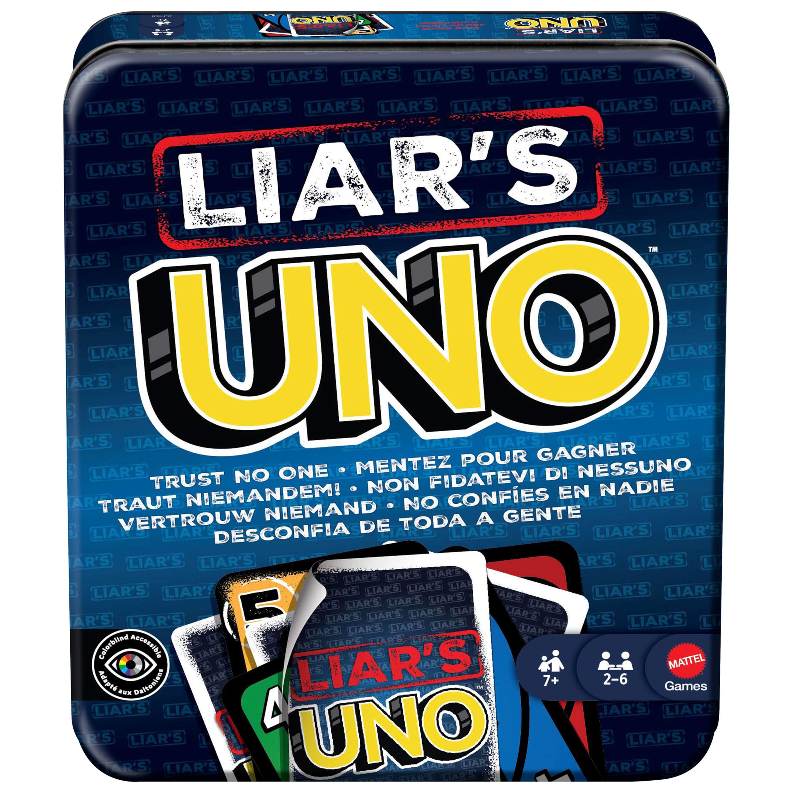Mattel Games Liar’s UNO Card Game in Storage Tin,Ages 7+, 2-6 Players | Bluffing