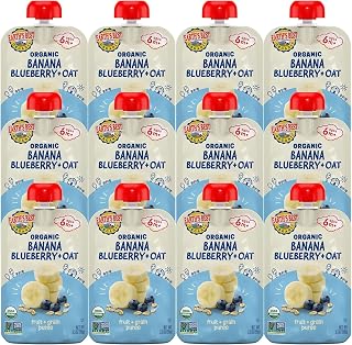 Earth's Best Organic Baby Food Pouches, Wholesome Breakfast Puree for Babies 6 Months and Older, Organic Banana Blueberry and Oat Puree, 3.5 oz Resealable Pouch (Pack of 12)