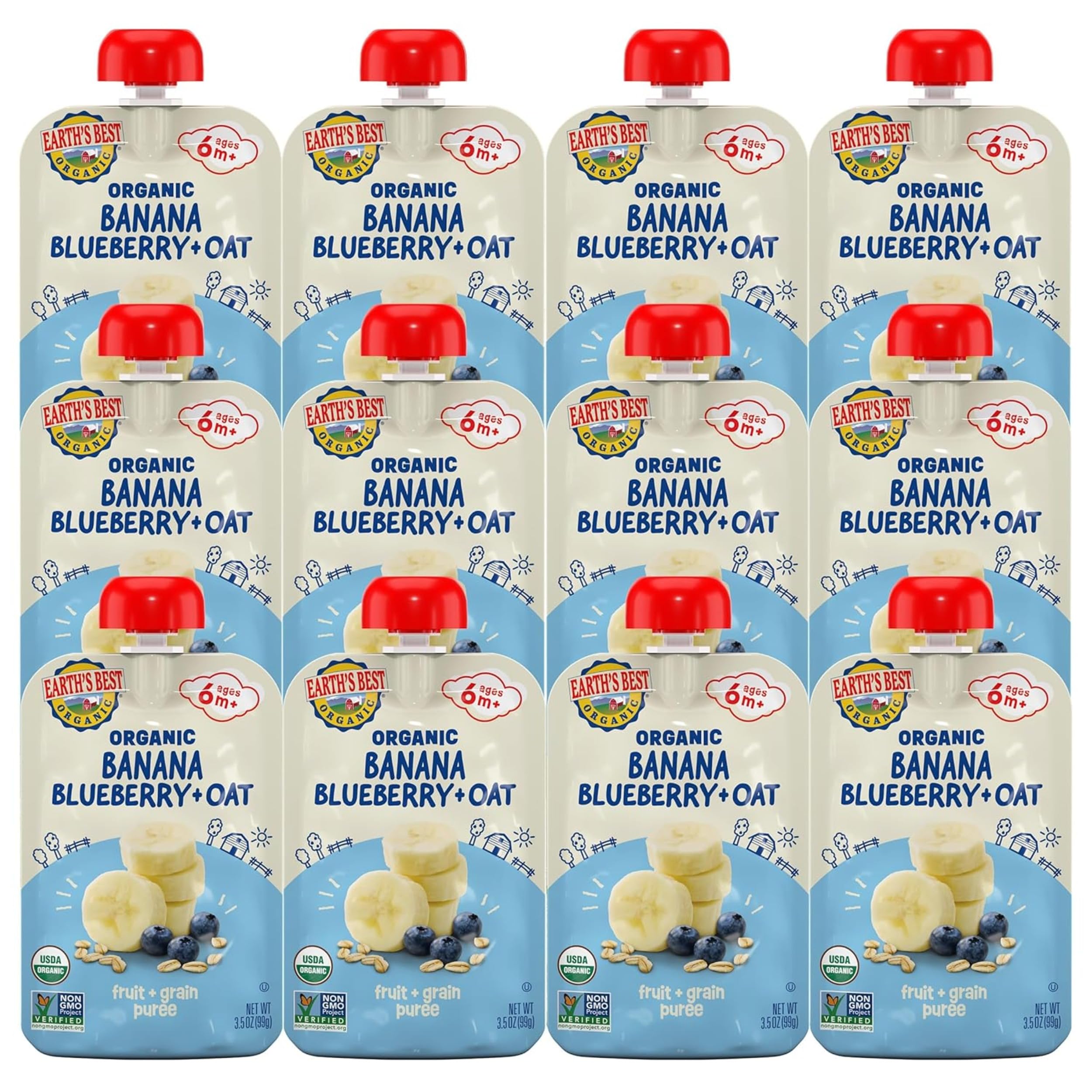 Earth's Best Organic Baby Food Pouches, Wholesome Breakfast Puree for Babies 6 M