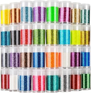 LEOBRO Glitter, 32 Colors Fine Glitter for Crafts, Resin, Body Hair Face Nail, DIY Party Decorations, Arts and Crafts