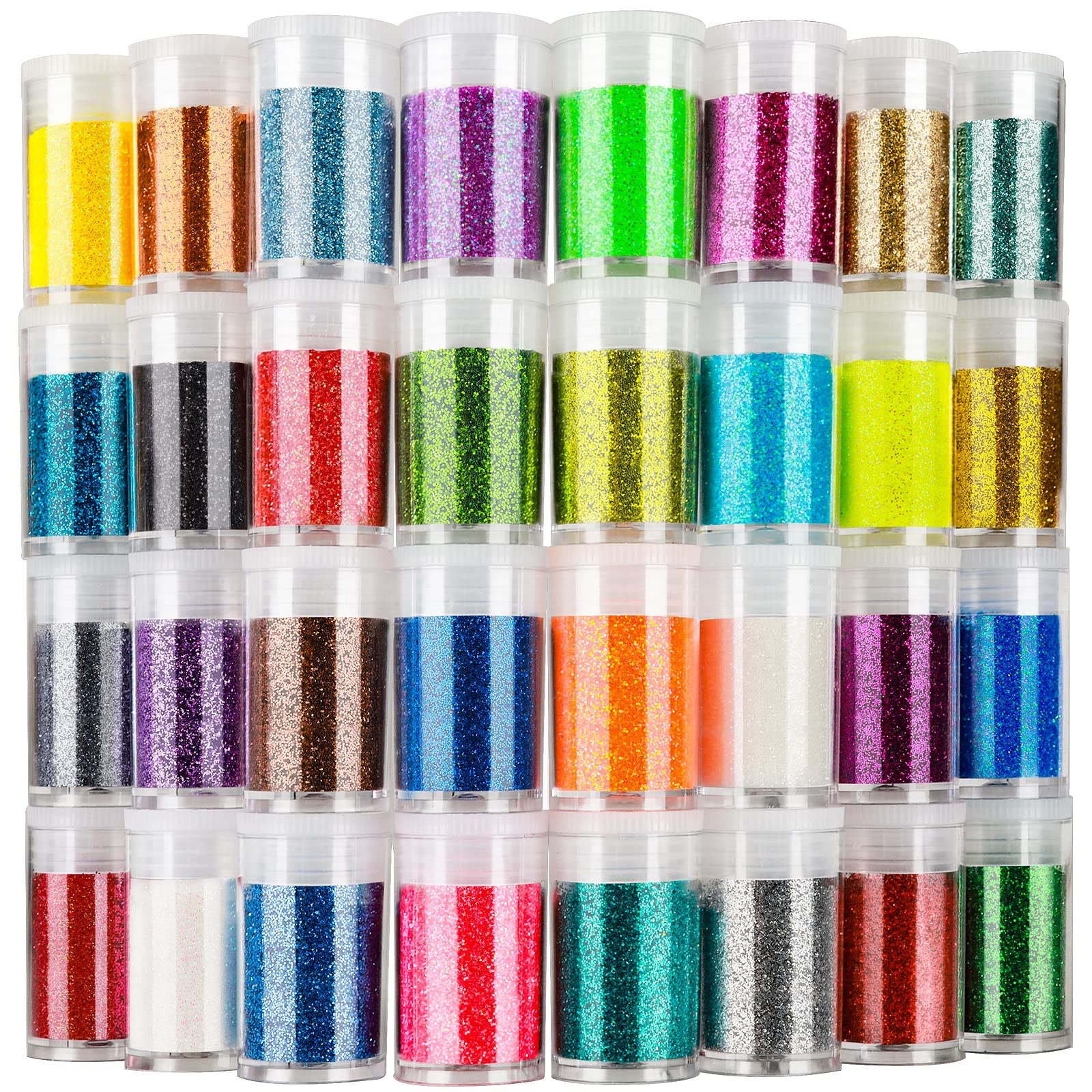 LEOBRO Glitter, 32 Colors Fine Glitter for Crafts, Resin, Body Hair Face Nail, D