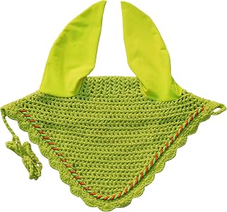 Horse Ear Bonnet Ear Net Hat Fly Bonnet Hood Mask Fly Veil Full Hand Made Cotton (Horse/Full, NEON Yellow)