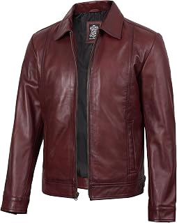 fjackets Mens Leather Jacket Vintage Style Real Lambskin Leather Jackets for Men Shirt Collar Moto Biker Jacket