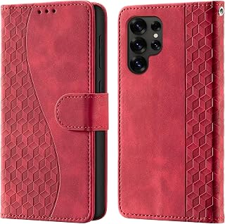 Wallet Flip Case for Samsung Galaxy S25 Ultra Leather Red