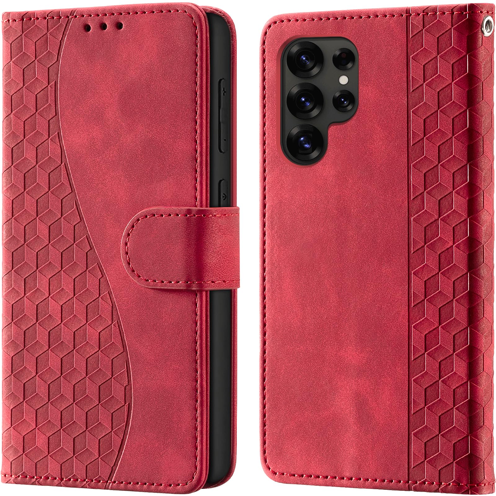Wallet Flip Case for Samsung Galaxy S25 Ultra Leather Red