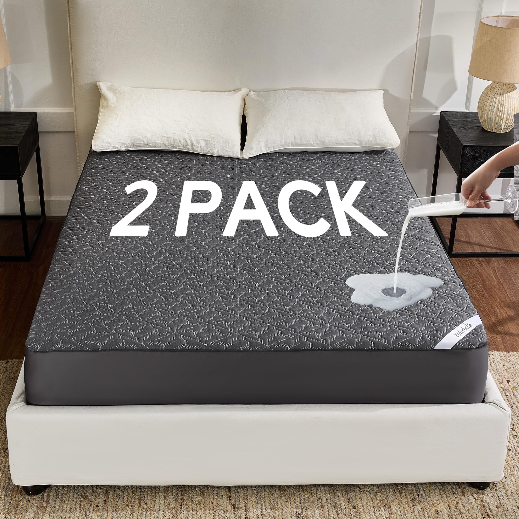 2 Pack Waterproof Twin Mattress Protector, with deep Pocket Gray