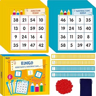 Addition & Subtraction Bingo Game, 360 Math Problems, 2 Educational Math Board Game for Kindergarten and Preschool Kids 4-8, Perfect for Classroom & At Home