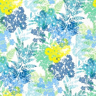 Boston International Cocktail Napkins Disposable 3-Ply Paper Party Napkin Pack, 5" x 5", Fields Of Blue, 20-Count