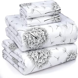 RUVANTI 100% Cotton Sheets - Crispy Cooling Percale Sheets for King Size Bed, Breathable & Durable King Sheet Set, 16 Inches Deep Pocket Bed Sheets, Dandelion, 4 Pieces