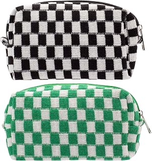 PAZIMIIK Checkered Makeup Bag for Purse Portable Zipper Make Up Pouch Small Cosmetic Case for Travel Accessories (Hotpink)