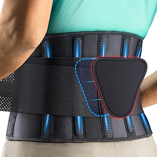 FEATOL Back Brace for Men & Women, Lower Back, Sciatica Pain Relief | Black-L/XL, Adjustable Back support for sciatica, herniated disc & scoliosis; lifting, work, sitting; 4 stays+ removable pad