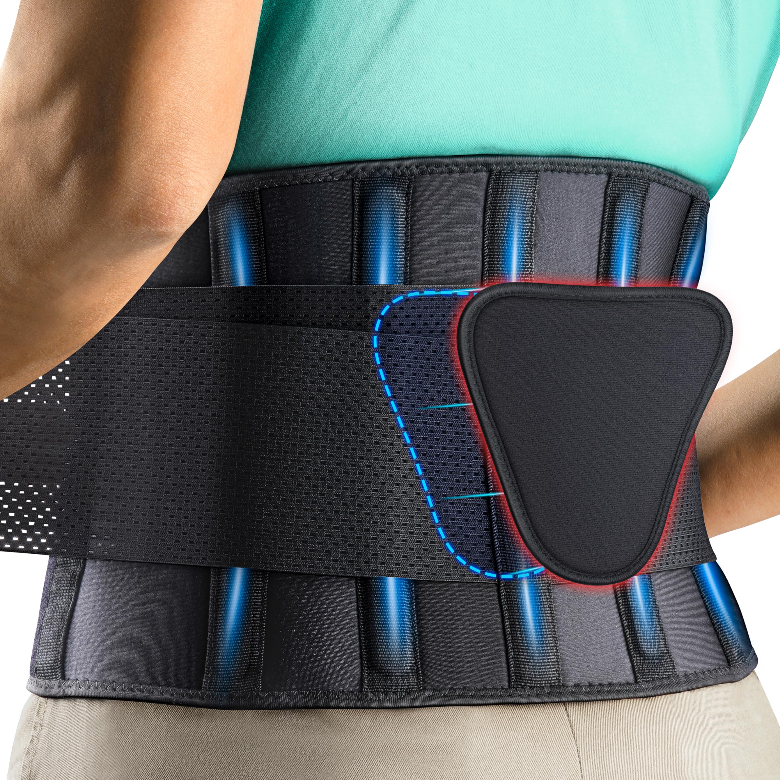 FEATOL Back Brace for Men & Women, Lower Back, Sciatica Pain Relief | Black-L/XL