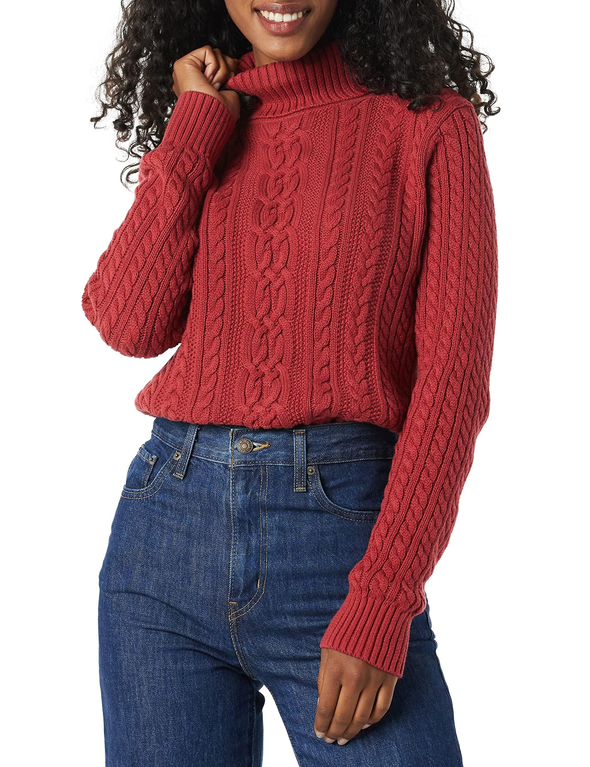 Amazon Essentials Women's Cowl Neck Fisherman Cable Knit Sweater (Available in P