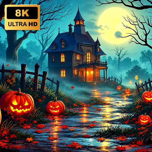 Spooky Halloween Music & Scary Sounds 4K | Haunted Pumpkin House, Moonlit Forest