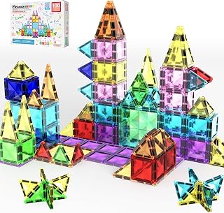 PicassoTiles 100 Piece Magnetic Tiles, STEM Building Set for Kids Ages 3+ | 100 PCs, travel size construction blocks, mini diamond series, educational learning kit, on-the-go creative geometry toys