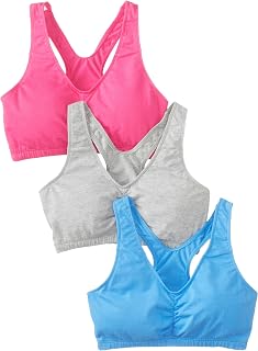 Fruit of the Loom Women's 3 Pack Shirred Front Sports Bra Sports Bra (Pack of 3)